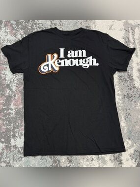 Mattel I Am Enough Black Tee with White and Orange Graphic